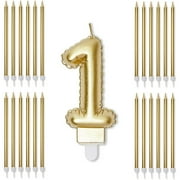 Gold 1st Birthday Number 1 Cake Candles Topper with Holders for Party Supplies Decorations