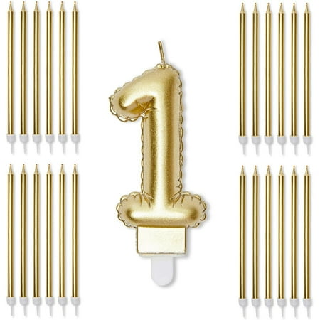 Gold 1st Birthday Number 1 Cake Candles Topper with Holders for Party Supplies Decorations