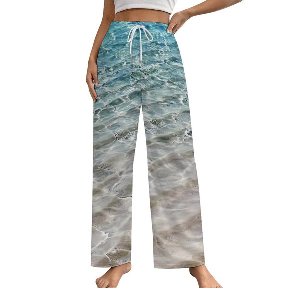 3D Ocean Seawater Beach Water Pajamas For Women Loose Retro Night Pajama Pants Comfortable Sleepwear Bottoms Homewear