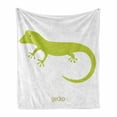 thumbnail image 1 of Reptile Soft Flannel Fleece Throw Blanket, Australian Lizard Illustration Smiling Kids Mascot Safari, Cozy Plush for Indoor and Outdoor Use, 50" x 70", Pistachio Green White, by Ambesonne, 1 of 5