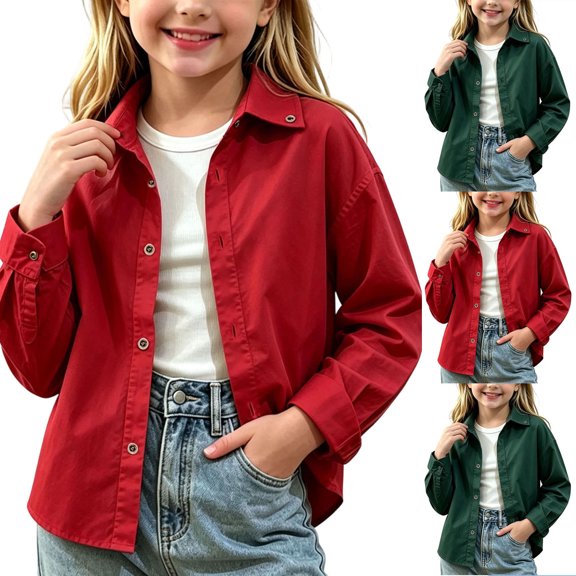 Swuxness Toddler Fall Casual Shirt Jackets Long Sleeve Solid Color Button Closure Short Windbreaker Coat