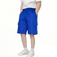 thumbnail image 2 of Mwjwdo Girls Cargo Shorts Loose Casual Solid Drawstring Long Bermuda Shorts Knee Length Wide Leg Short Pants with Pockets Blue 150, 2 of 6