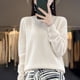 thumbnail image 1 of Suéter de una sola línea sin costuras, 100 % lana merino, jersey de punto para mujer, cuello redondo, informal, color sólido, manga larga, estilo básico, 1 of 5