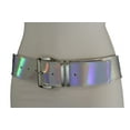 thumbnail image 5 of Women Fashion Belt Hip Waist Shiny Silver Faux Leather Silver Buckle Size M L XL, 5 of 6