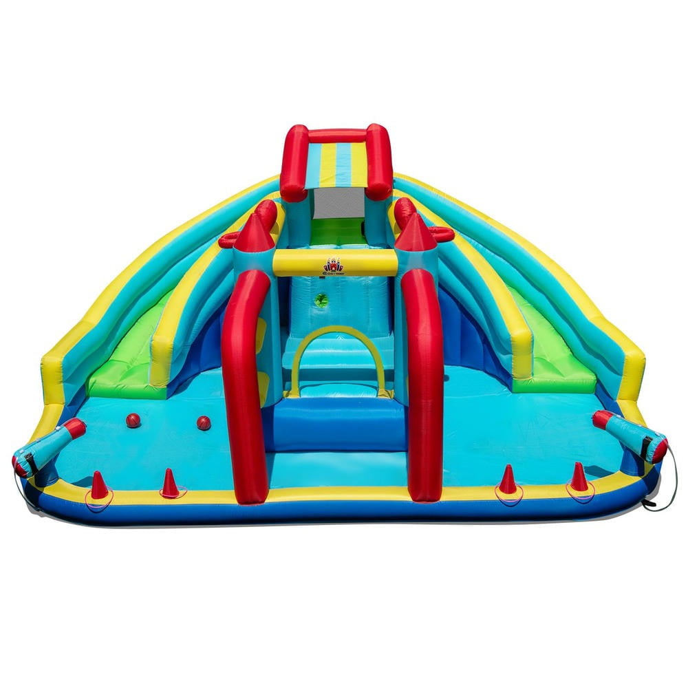 Barara King Double Inflatable Water Slides Bounce House with Obstacle Course and Basketball Hoops, Outdoor Bouncy Castle for Outdoor, Kids, Yard, Multicolor