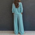 thumbnail image 4 of Women's Waffle Knit 2 Piece Tracksuit Outfit Henley Long Sleeve Top and Drawstring Wide Leg Pants Soft Comfy Loungewear Casual Travel Vacation Streetwear Set Blue, 4 of 5