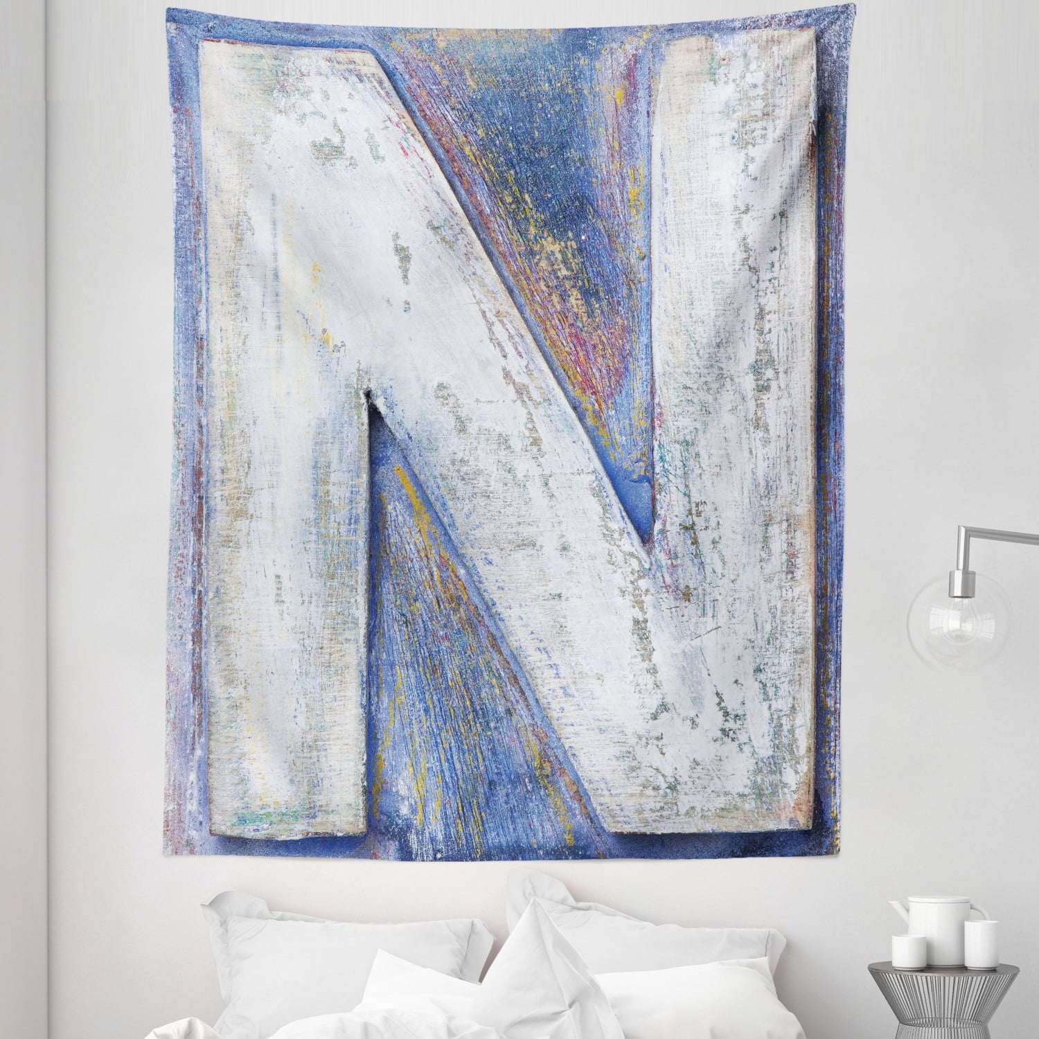 Letter N Tapestry, Uppercase Deteriorated Alphabet Typography Vintage ...