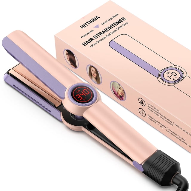 Plancha de pelo iónica con plancha plana – Placa de cerámica de 1,3 pulgadas con infrarrojos para anti-frizz Peine desmontable para cabello suave Control de temperatura LCD Plancha de viaje de doble v