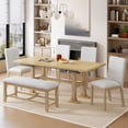 thumbnail image 2 of Farmhouse 76inch 6-Piece Extendable Dining Table Set Trestle Kitchen Table Set with 18'' Removable Leaf and Upholstered Dining Chair and Bench for Dining Room, 2 of 20