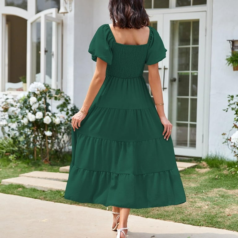 ZZwxWA Summer Dresses for Women Short Sleeve Square Neck