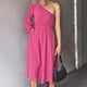 thumbnail image 4 of Vestido, Abertura Un Hombro Una Línea Vestido De Ajuste Casual Cintura Alta Para Discotecas ANGGREK rosa roja s, 4 of 5