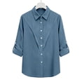 thumbnail image 6 of Olyvenn Womens Long Sleeve Button Down Shirts Collared Business Work Tops Dressy Casual Solid Blouses Office Shirt Blue XXXL, 6 of 8