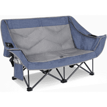 700lbs Capacity Double Camping Chair for 2 Adults - Low-Profile Outdoor Loveseat with XL Cup Holders & Storage Pockets, Heavy Duty Folding Couch for Camping, Lawn, Backyard (Navy Blue)