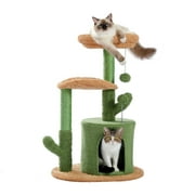 Stcomart Cactus Cat Tree Cat Tower with Warmy Condo,Scratching Post and Dangling Balls, green