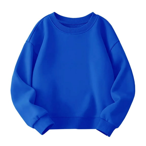HCNTES Girls Long Sleeved Drop Shoulder Sweatshirt Comfortable Warm Fashionable Solid Color Girls Hoodless Sweatshirt(11-12 Years,G225-Blue)