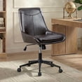 thumbnail image 3 of Faux Leather Home Office Task Chair, Armless Office Chair With Wheels, Swivel Adjustable Seat Height Desk Chair with Rocking Function for Living Room or Study, Black Brown, 3 of 12