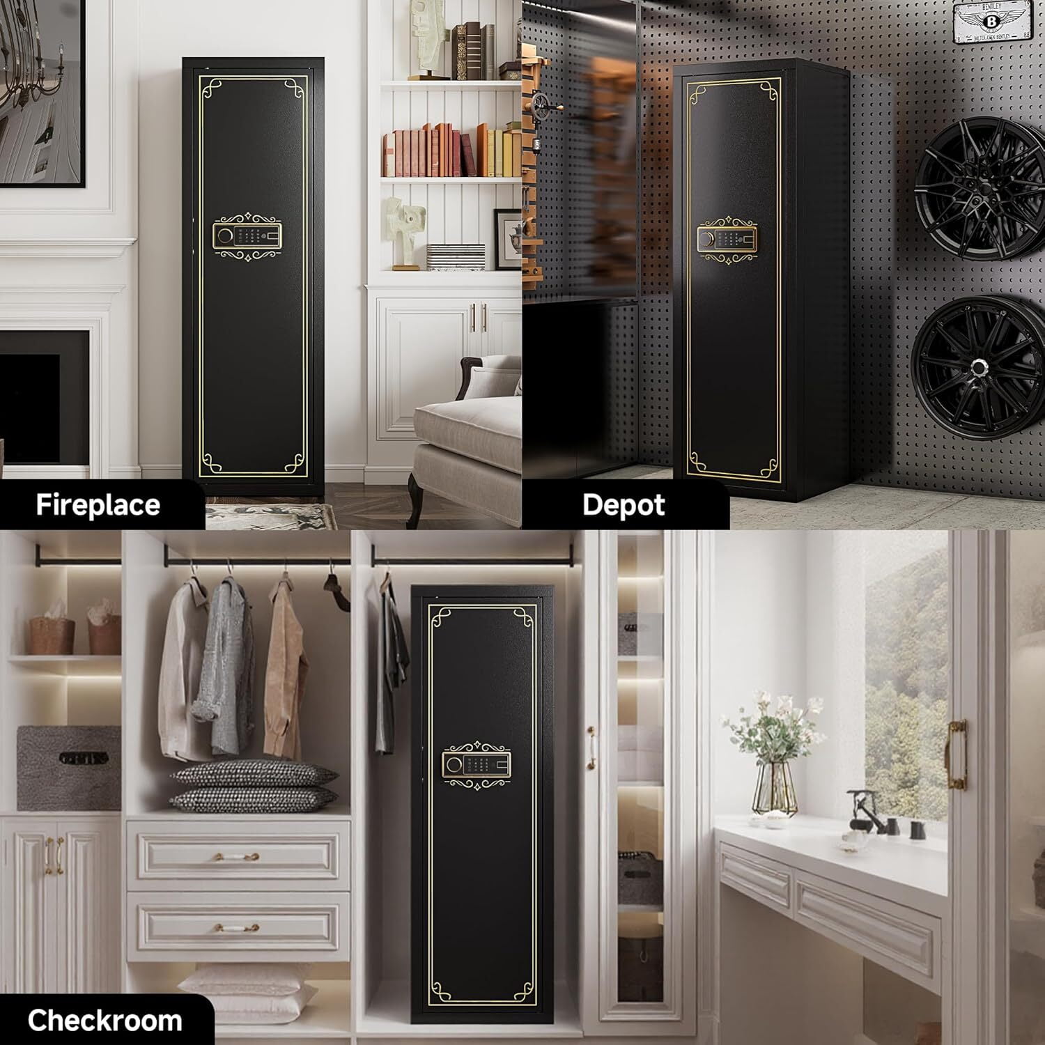 Sapital 10-12 Biometric Rifle Safe, Touchscreen Gun Cabinet with Adjustable Shelves & Gun Rack