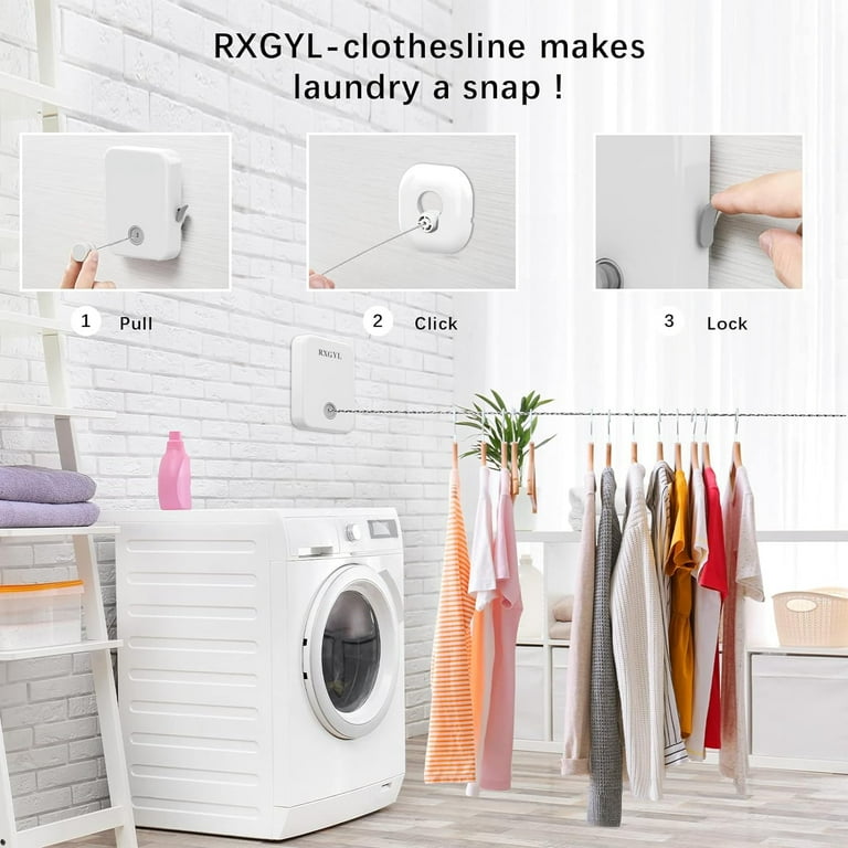Retractable Washing Line Indoor Clothes Line 14ft Wall Mounted Heavy Duty Retractable Clothes Line Laundry Line Can Hanging Clothes 55lb Indoor