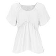 thumbnail image 4 of Women’s V Neck Smocked Peplum Top Ruffle Short Sleeve Babydoll Shirred Blouse Fashion Trendy Clothes Outfits 2025, 4 of 8