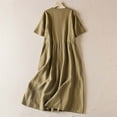 thumbnail image 4 of Homenesgenics Dresses for Women Womens Dresses Summer Women's Cotton and Linen Lightweight Short Sleeved Round Neck Elastic Waist Large Mid Length Dress Green XXL, 4 of 9