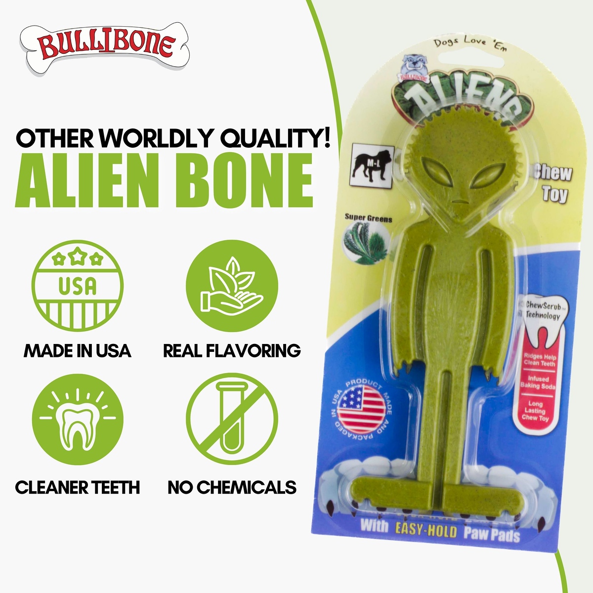 Bullibone Alien Bone Dog Chew Toy, Super Greens photo 4