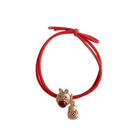 

DoubleYi Bunny Hair Rope Decorative Stretchy Popular Chinese New Year Cute Rabbit Carrot Pendant Red Hair Band