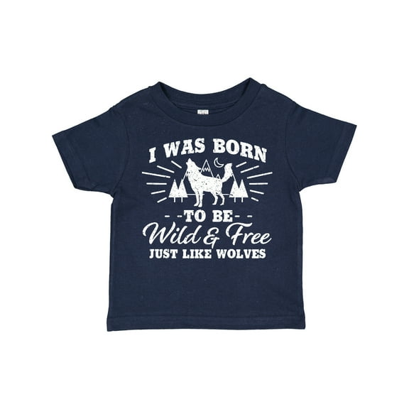 Inktastic I Was Born to Be Wild and Free with Wolf and Mountains Boys or Girls Toddler T-Shirt