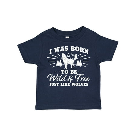 

Inktastic I Was Born to Be Wild and Free with Wolf and Mountains Gift Toddler Boy or Toddler Girl T-Shirt