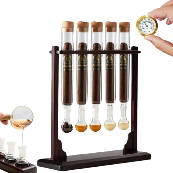 Yippzo Cigar Flavor Injector Humidifier, Cigar Infuser Glass Tube Kit Humidor with Caps Hygrometer, Handmade DIY Cigars Aromatherapy Base Display for Men Cigars Lovers