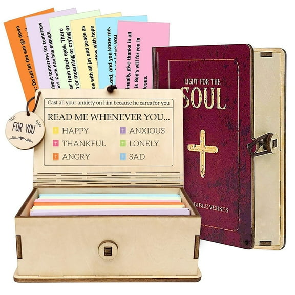Handmade Wooden Verses Box With150Pcs Verse Cards,Gifts for Women,Scripture Prayer Cards,Daily Encouragement Inspirational for Women And Men