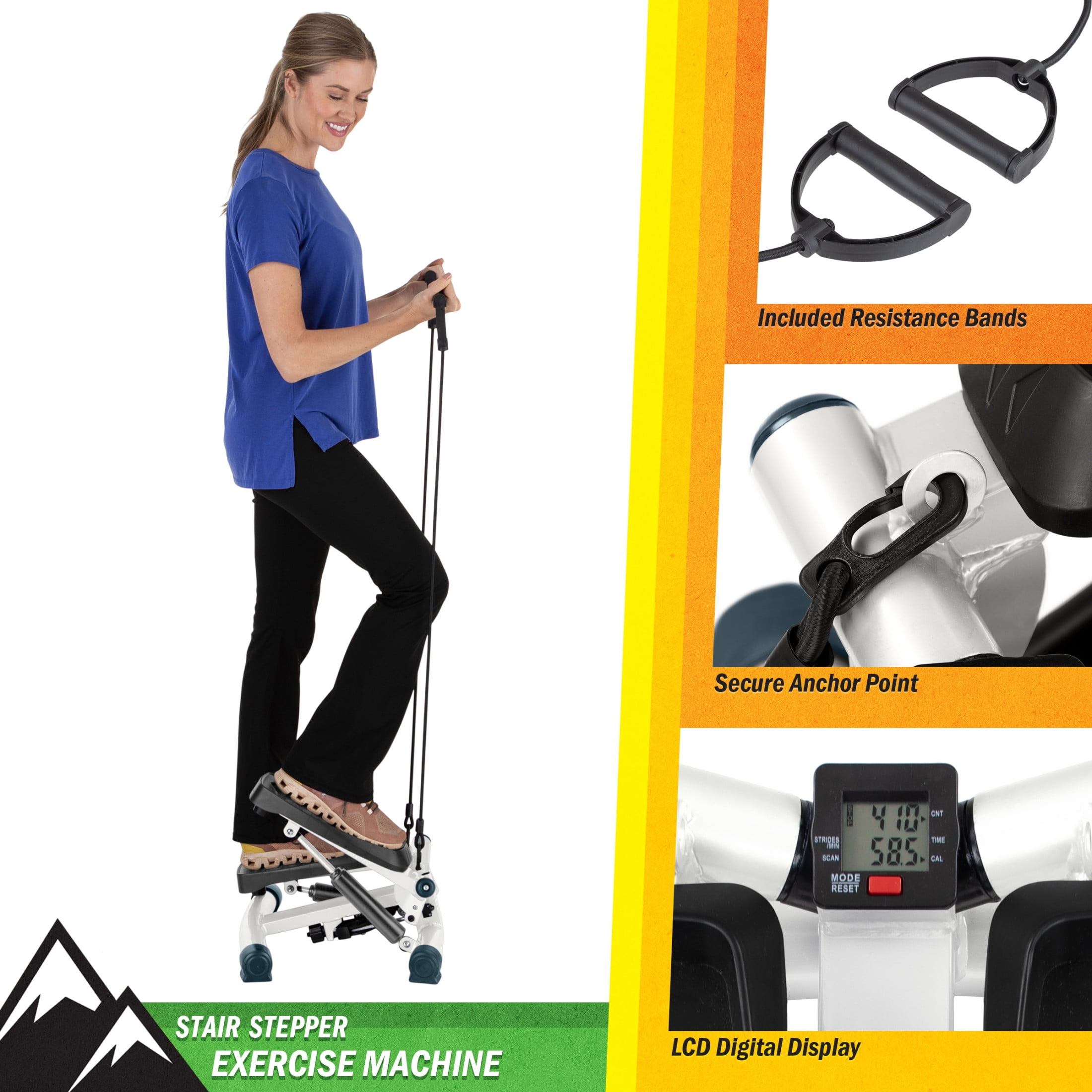 Wakeman Portable Stair Stepper Exercise Machine with Resistance Band, White