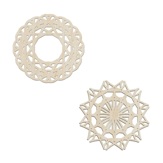 Mandala Wooden Wall Art Set of 2, Sun Look Abstract Oriental Mesh Ornament, Birch Plywood Rustic Wall Art Accent for Hallway Bedroom Living Room and Offices, 11.4" X 11.4" X 0.1", by Ambesonne