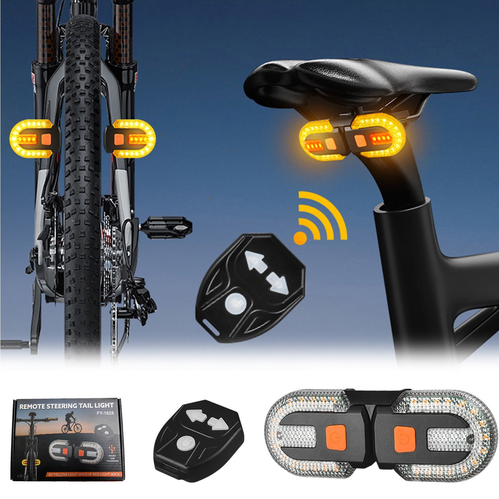 Qxpztk Turn Signals for Bicycles with Alarm USB Charging Remote Control Split Integrated Bike Tail Light Waterproof Strobe Bike Rear Lights Can be Mounted on Front and Rear of Bicycle Walmart
