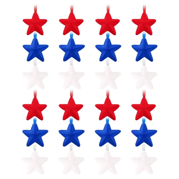 4Th of July decor, Patriotic decor, 4 in Flocked Star, Red White and Blue decorations, Hanging Outdoor decor, Star decorations, Backyard Party, 24 Set, Red decorations