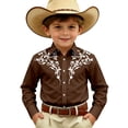 thumbnail image 3 of Tshirts for Kids Boys Western Themed Long Sleeve Button Up Casual Print Shirt Baby Tees Brown 6-7 Years, 3 of 5