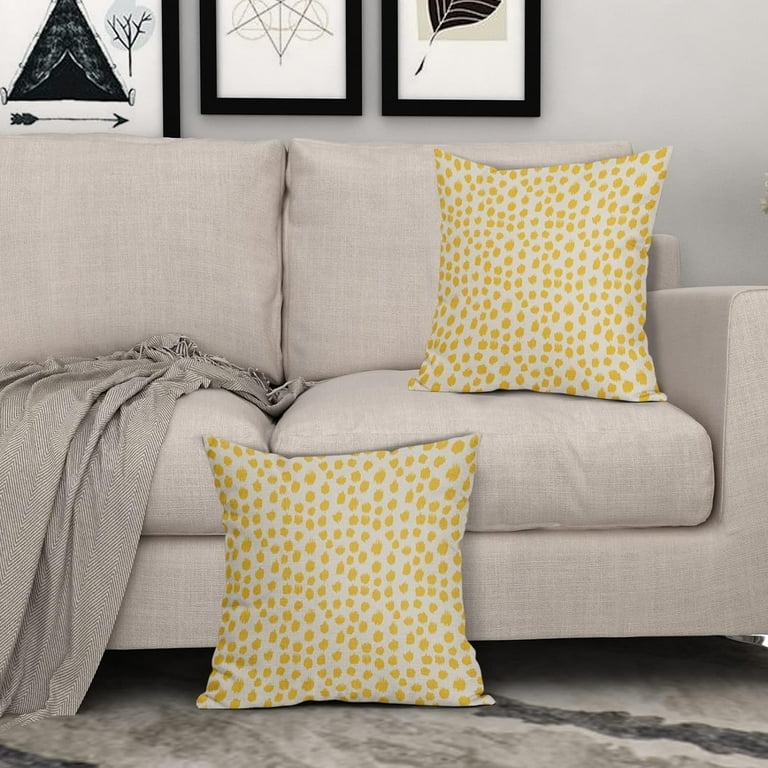 Yellow Cream Pillow Covers 20x20 Set of 2 Boho Design Polka Dot Throw Pillows Modern Brush Strokes Print Decorative Pillowcase Square Cushion Cover