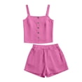 thumbnail image 6 of Cagogo Women's Square Neck Sleeveless Tank Top Shorts Set Casual Boho Beach Outfits Loose 2 Piece Summer Cruise Matching Lounge Sets Tracksuits Travel Airport Clothes, Hot Pink L, 6 of 6