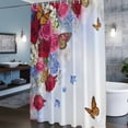 thumbnail image 6 of Pink Red Rose Shower Curtain, White Blue Flowers Butterflies Modern Abstract Waterproof Shower Curtain Set with 12 Hooks Lightweight Bath Curtains Fabric Bathroom Decor 72x72 Inches, 6 of 9