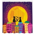 thumbnail image 3 of Ambesonne Cat Shower Curtain, Cats on the Roof Heart, 69"Wx84"L, Purple Orange, 3 of 5