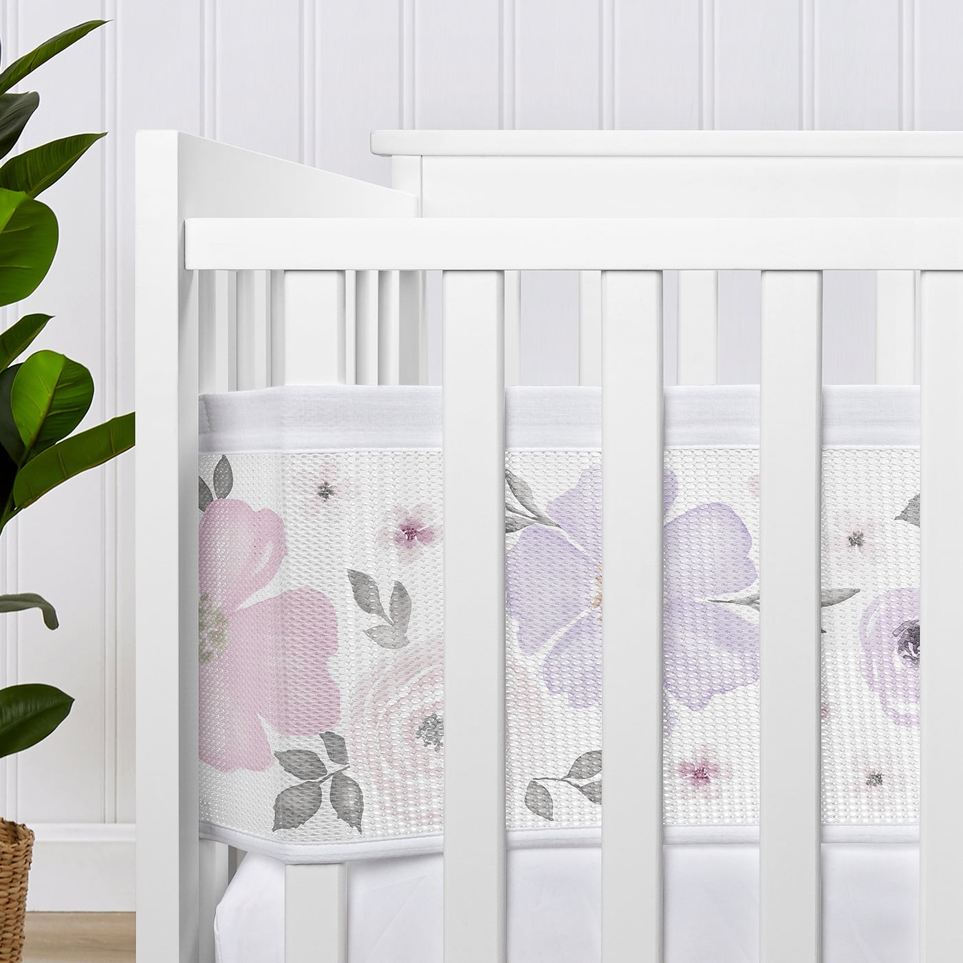 Sweet Jojo Designs + BreathableBaby Watercolor Floral Purple Pink and Grey Breathable Mesh Crib Liner Pad