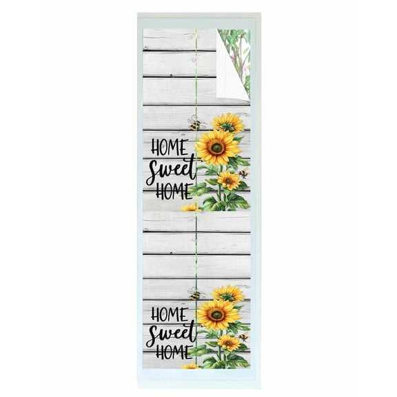 Window Privacy Film Yellow Sunflower Stained Glass Window Film Decorative Sun Block Window Cover Bee Wooden Grain Country Farmhouse Window Clings Static Adhesive Sticker for Bathroom 23.6"x78.7"