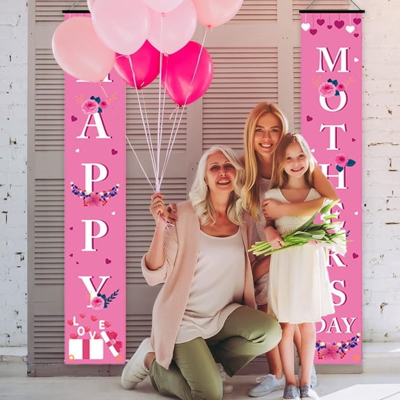 2pcs Happy Mother's Day Banner - Mothers Day Party Decoration Door Sign, Wall Hanging - Great for Outdoor, Indoor, Mom Gift Decor Supplies