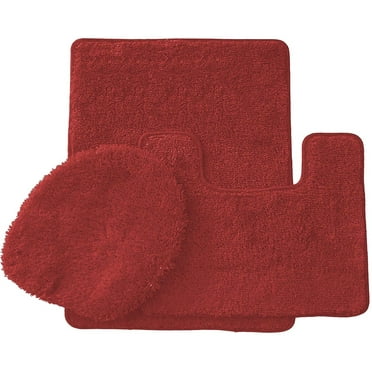 BathEssentials 3 Piece Bath Rug Set: 1 Bath Rug (18" x 30"), 1 Contour Mat (17" x 14") and 1 Toilet Seat Cover (apx 18" x 18") - Burgundy