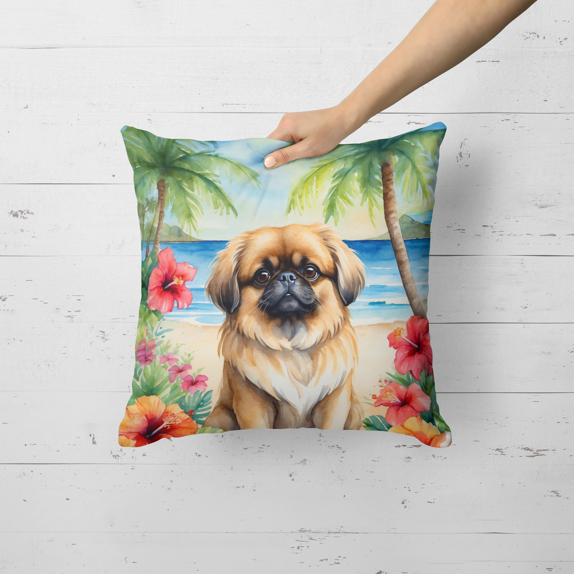 Pekingese Luau Throw Pillow 18 in x 18 in