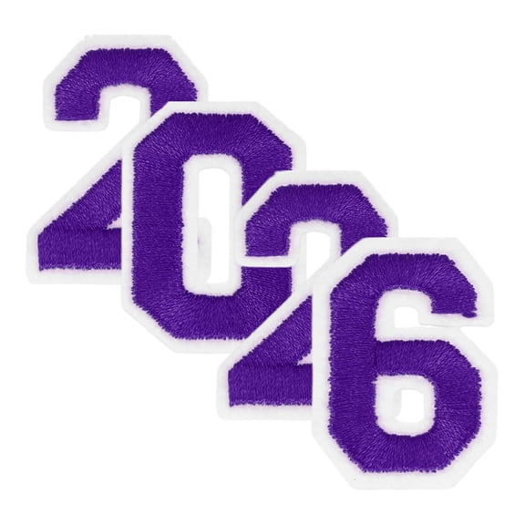 Uxcell 4 Pcs 1.46" Purple 2026 Chenille Number Patches, Chenille Iron-on Number Patches for DIY Jackets Backpacks Hats Jeans Embroidered Applique 2026 Graduation Decor, Felt