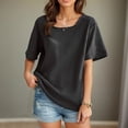thumbnail image 2 of Diufon Casual Womens Tops Square Neck Short Sleeve T-Shirts Summer Solid Color Loose Tees, 2 of 6