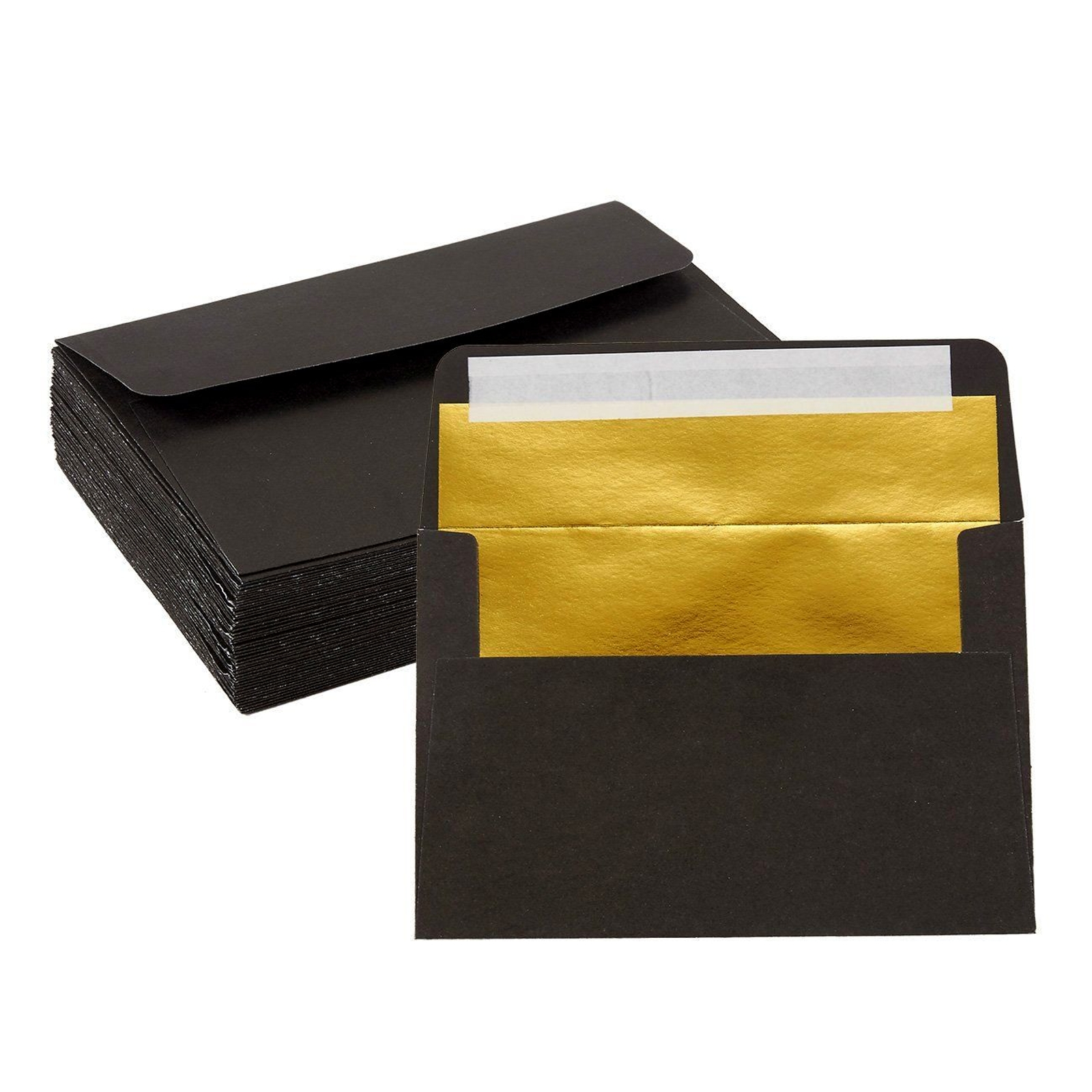 50 Pack Black 4x6 Envelopes with Gold Lining for Birthday Greeting Cards, Wedding Invitations