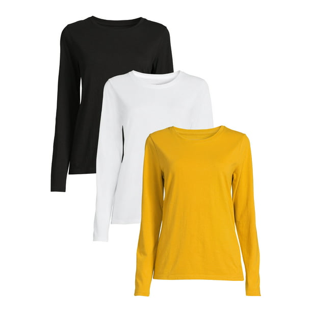 Time and Tru Women's Crewneck Tee with Long Sleeves, 3-Pack - Walmart.com