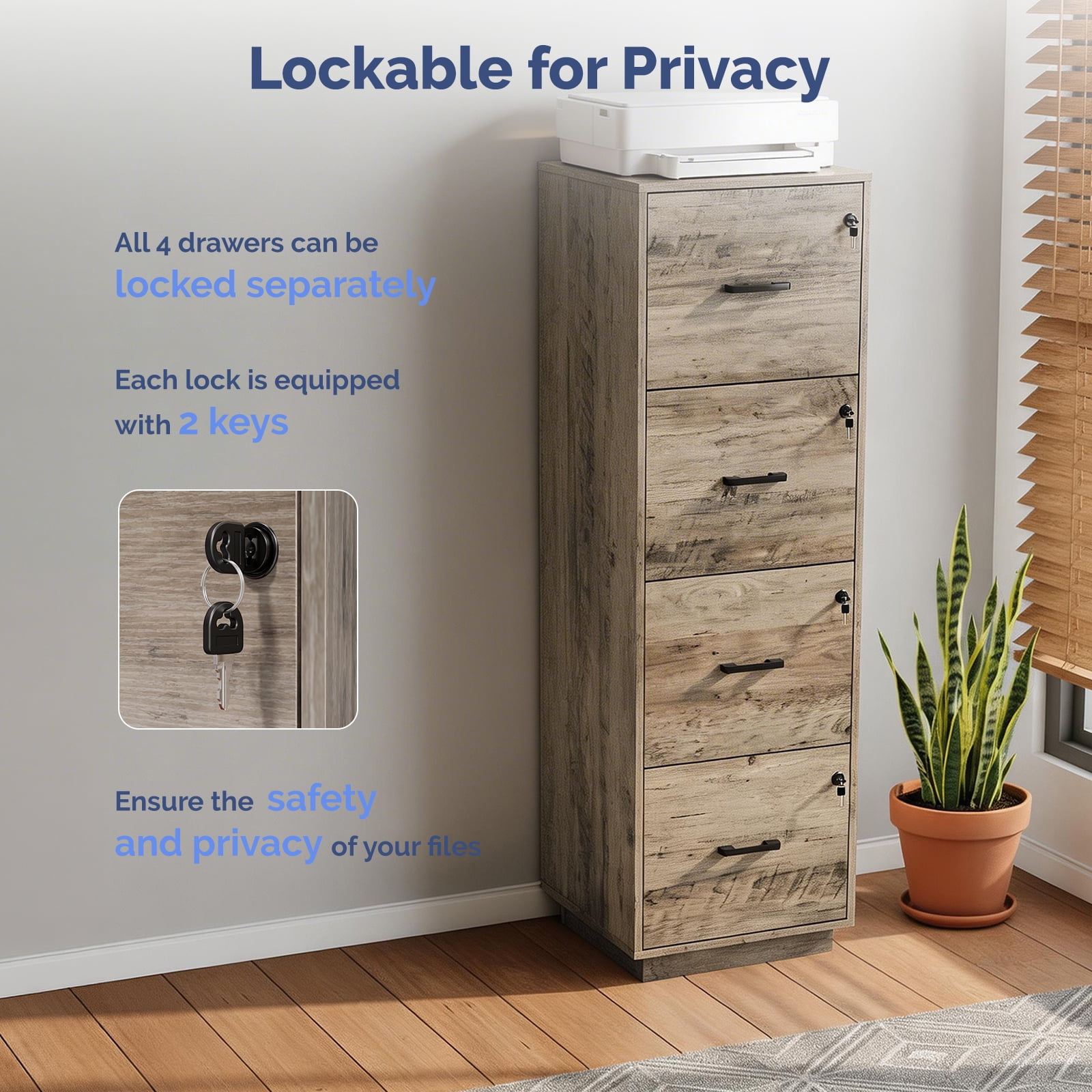 Ktaxon Wood Lateral File Cabinet with Lock for Home Office, Lockable Filing Cabinet, Easy to Assemble, Gray