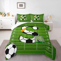 Homewish Cartoon Monogrammed S Queen Comforter Set, Cartoon Football Soccer Bedding Sets, Teens Kids Boys Girls Reversible Bedding Comforter Set, Luxury Bedroom Decor, 3-Piece